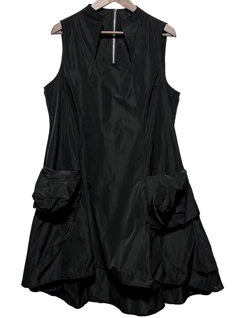 Sun Kim Black High Low Pocket Dress L Made in USA Avant Garde